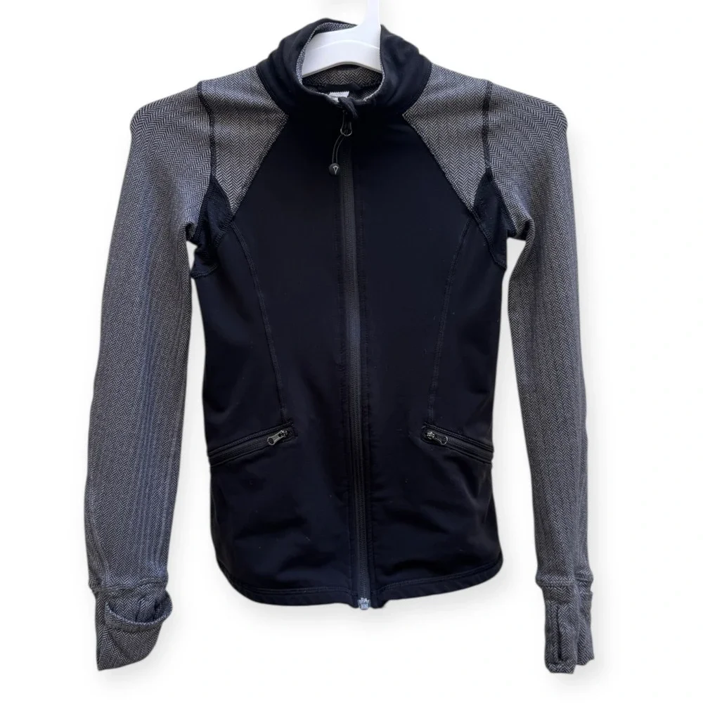 Ivivva Girls‎ Activewear Jacket Size 10 Black Gray Herringbone Full Zip